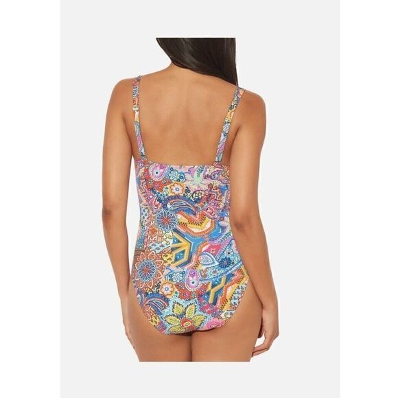 Bleu Rod Beattie Swimsuit Flattering Piece Paisley Key Hole Multicolor | 10 EUC - Picture 5 of 12